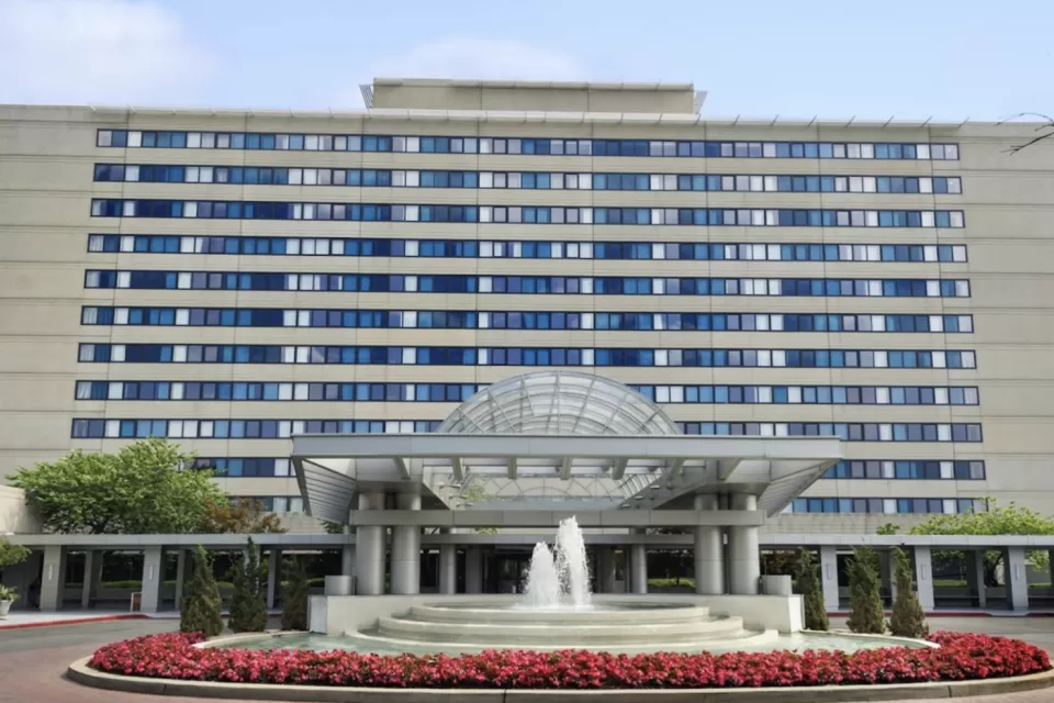 White multistory Hilton Hotel in Queens, New York